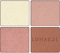 色も、輝きも、質感も思いのまま。重ねるほどに新たな美しさが目覚める。ルナソルを代表する4色セットアイシャドウ。