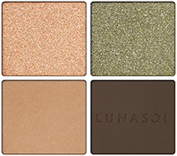 色も、輝きも、質感も思いのまま。重ねるほどに新たな美しさが目覚める。ルナソルを代表する4色セットアイシャドウ。