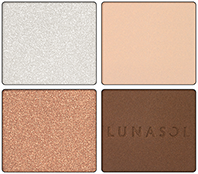 色も、輝きも、質感も思いのまま。重ねるほどに新たな美しさが目覚める。ルナソルを代表する4色セットアイシャドウ。