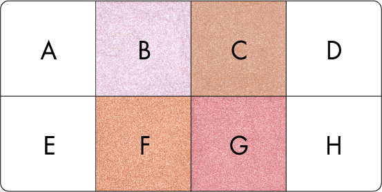アイシャドウパレットの8色の内、B C F Gを使用します。