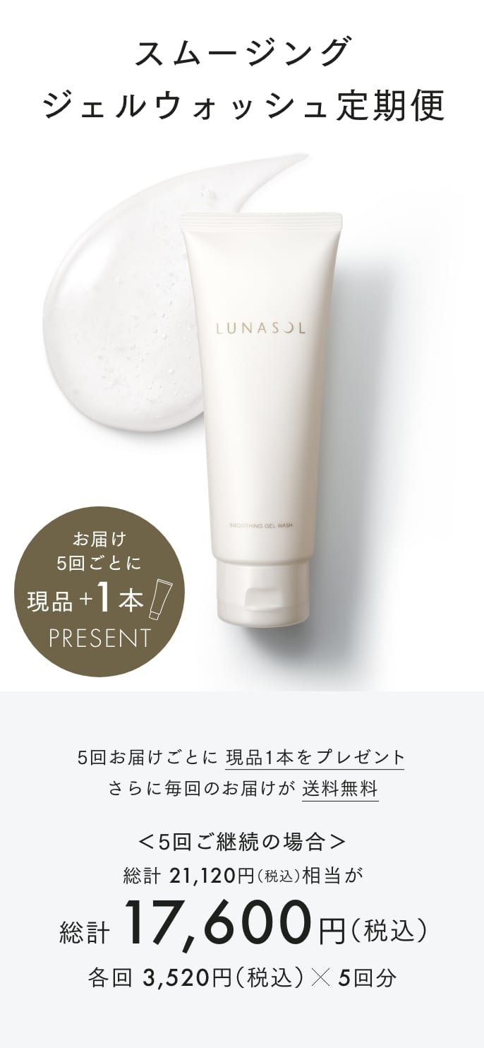 スムージング ジェルウォッシュ定期便 5回お届けごとに現品1本をプレゼント さらに毎回のお届けが送料無料 5回ご継続の場合 総計21,120円(税込)が総計17,600円(税込) 各回3,520円(税込)×5回分